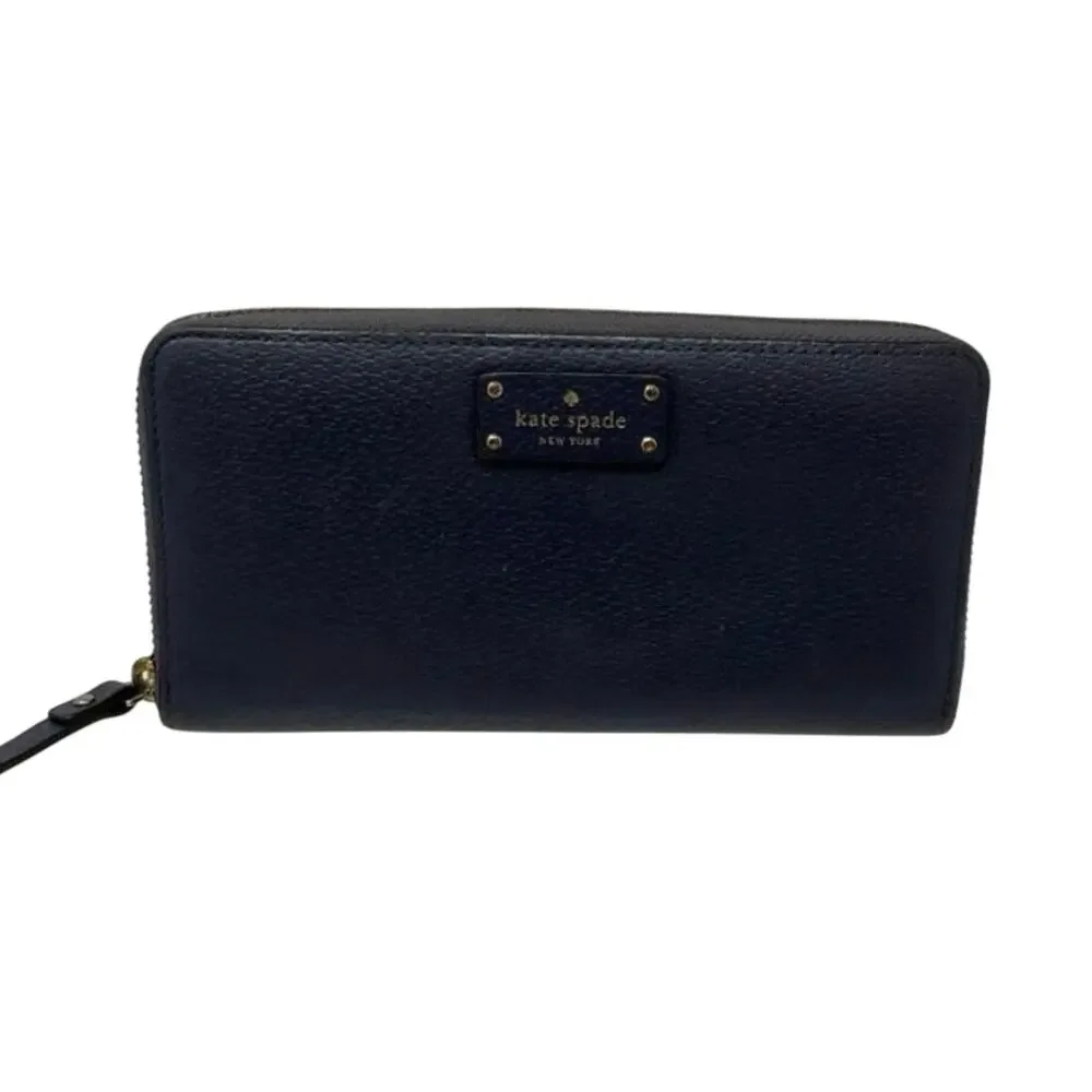 KATE SPADE GROVE Street Neda Blue Pebbled Leather Zip-Around Wallet Womens Large